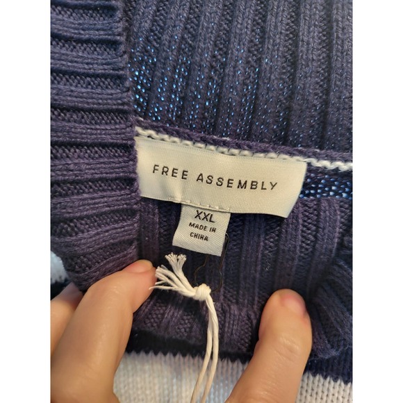 Free Assembly Ribbed Turtleneck Sweater Navy & White Size XXL - Picture 4 of 5